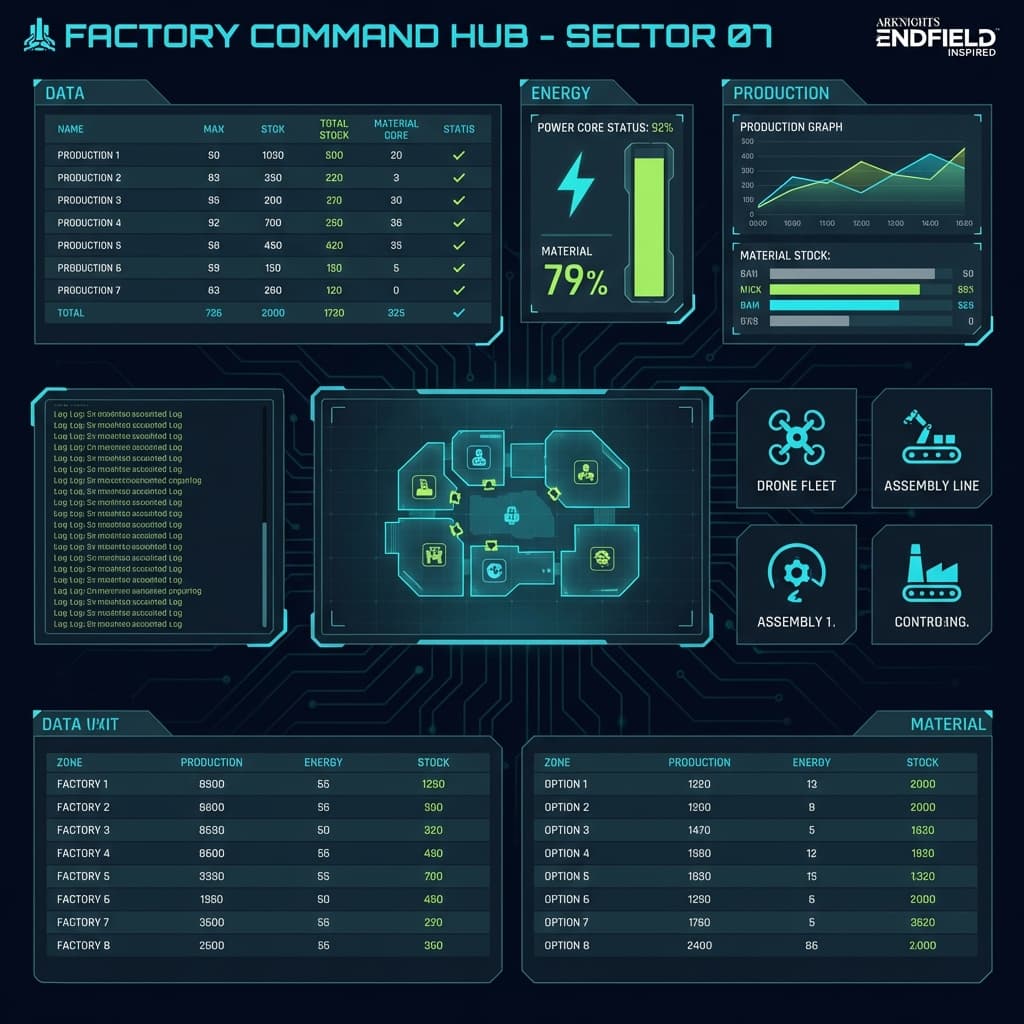 Arknights Endfield Calculator Dashboard showing real-time factory resource tracking interface
